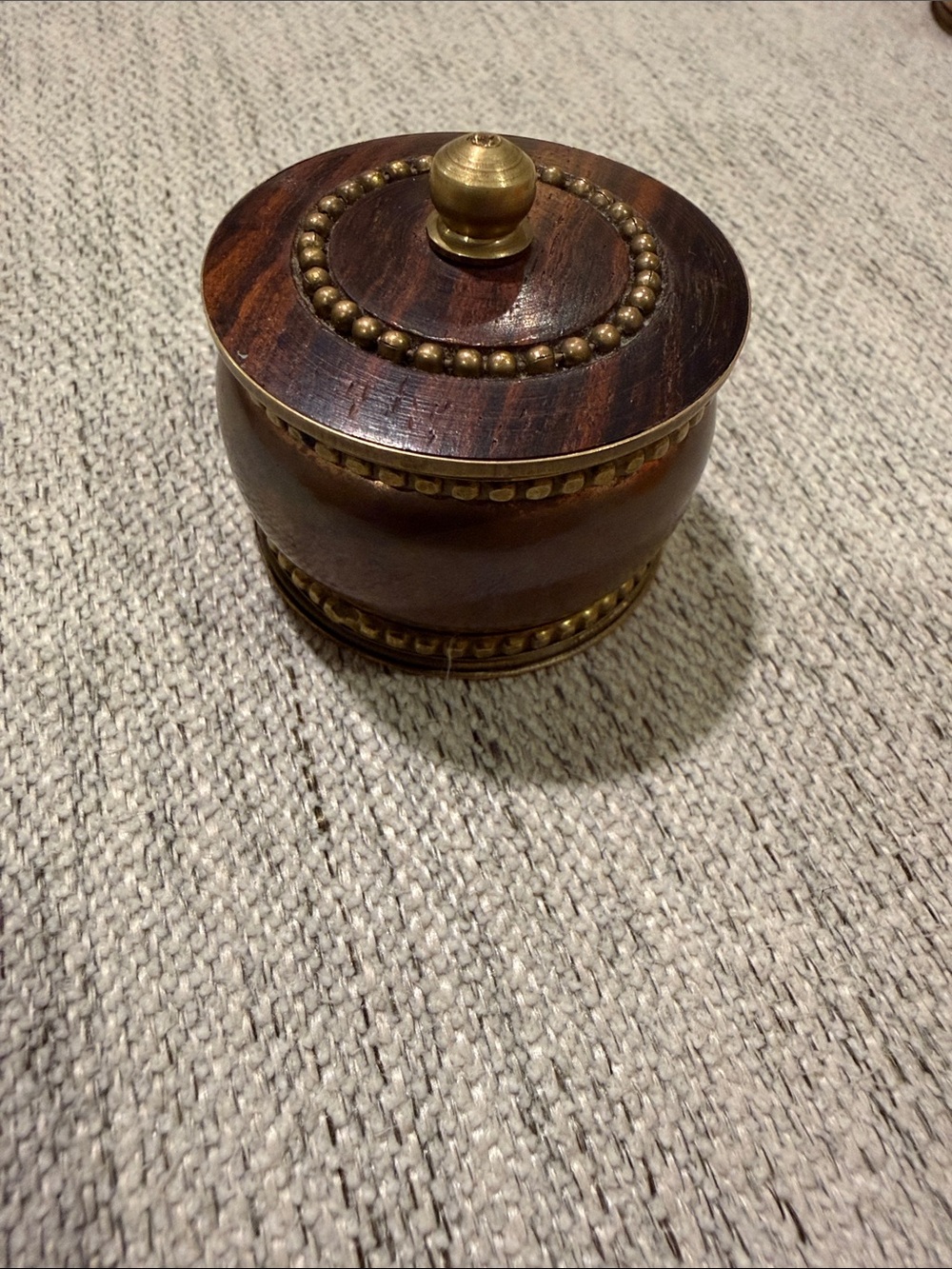 Indian Wood and Brass Decorative Trinket Box - Brown & Gold